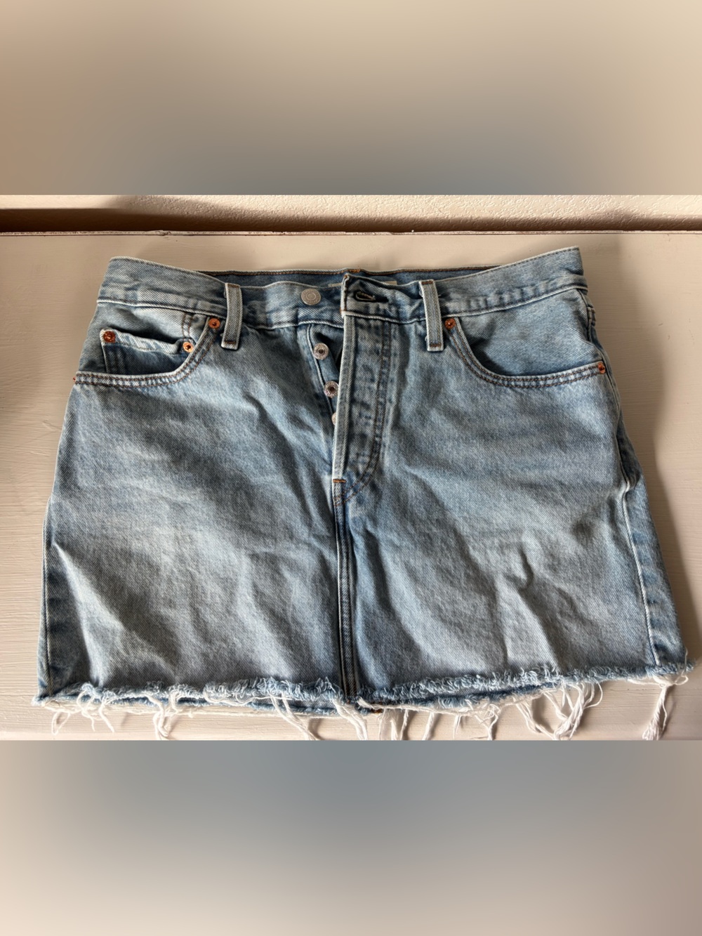 Levi's Light Blue Distressed Denim Icon Mini Skirt